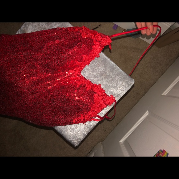 RED SEQUIN PROM DRESS - Picture 3 of 5